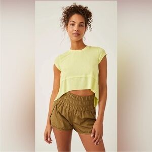 New Free People Movement Tempo Short Sleeve Tee Top Lightweight Keylime Yellow M